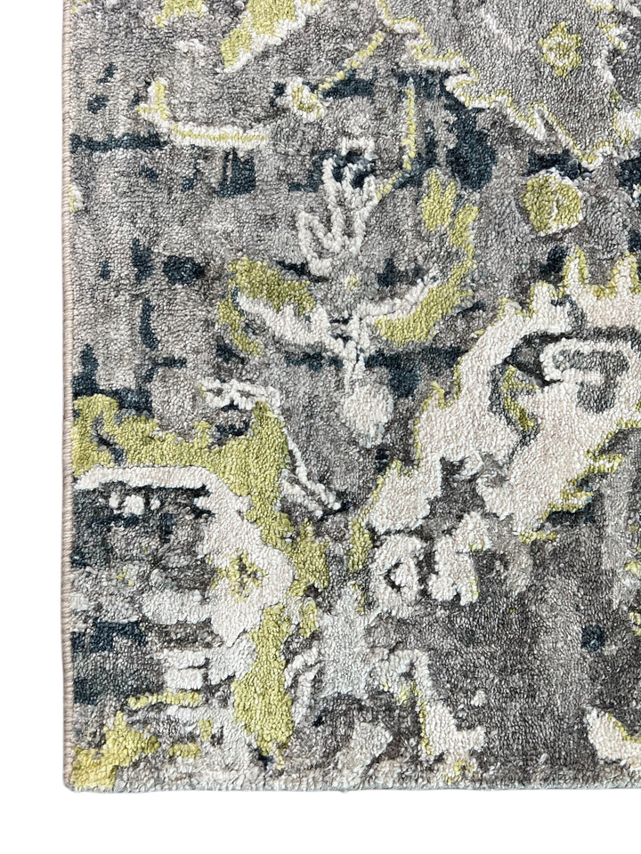The Verdant Eclipse – Charcoal Gray, Sage Green &amp; Ivory Abstract Rug – 4’10” x 8’10”