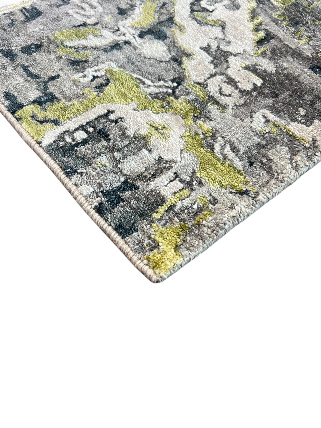 The Verdant Eclipse – Charcoal Gray, Sage Green &amp; Ivory Abstract Rug – 4’10” x 8’10”