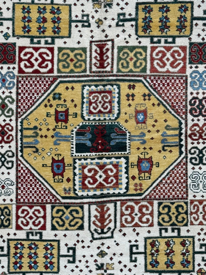 The Golden Mosaic - Ivory, Rust Red &amp; Golden Yellow Geometric Rug – 6’7” x 7’3”