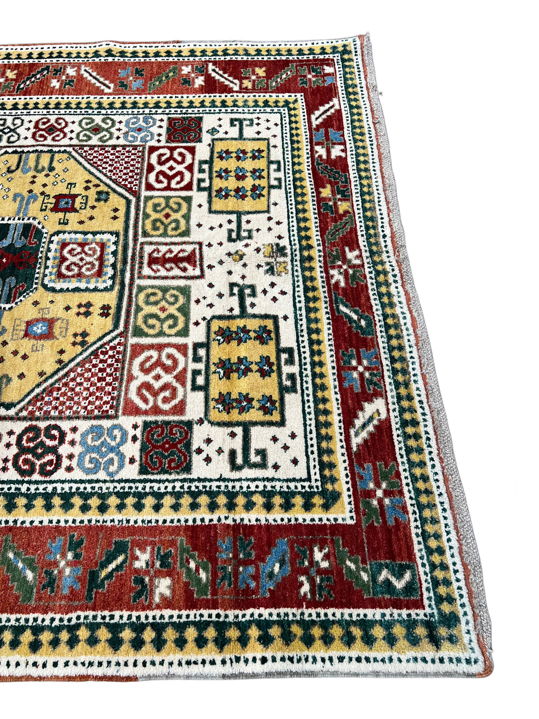The Golden Mosaic - Ivory, Rust Red &amp; Golden Yellow Geometric Rug – 6’7” x 7’3”