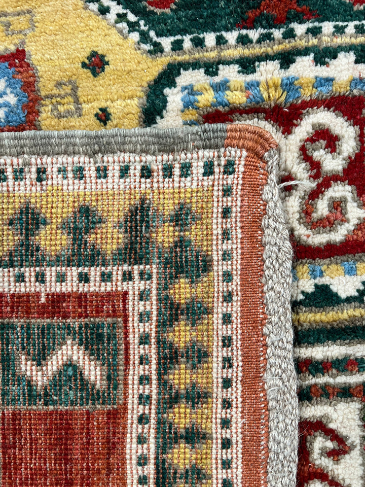 The Golden Mosaic - Ivory, Rust Red &amp; Golden Yellow Geometric Rug – 6’7” x 7’3”