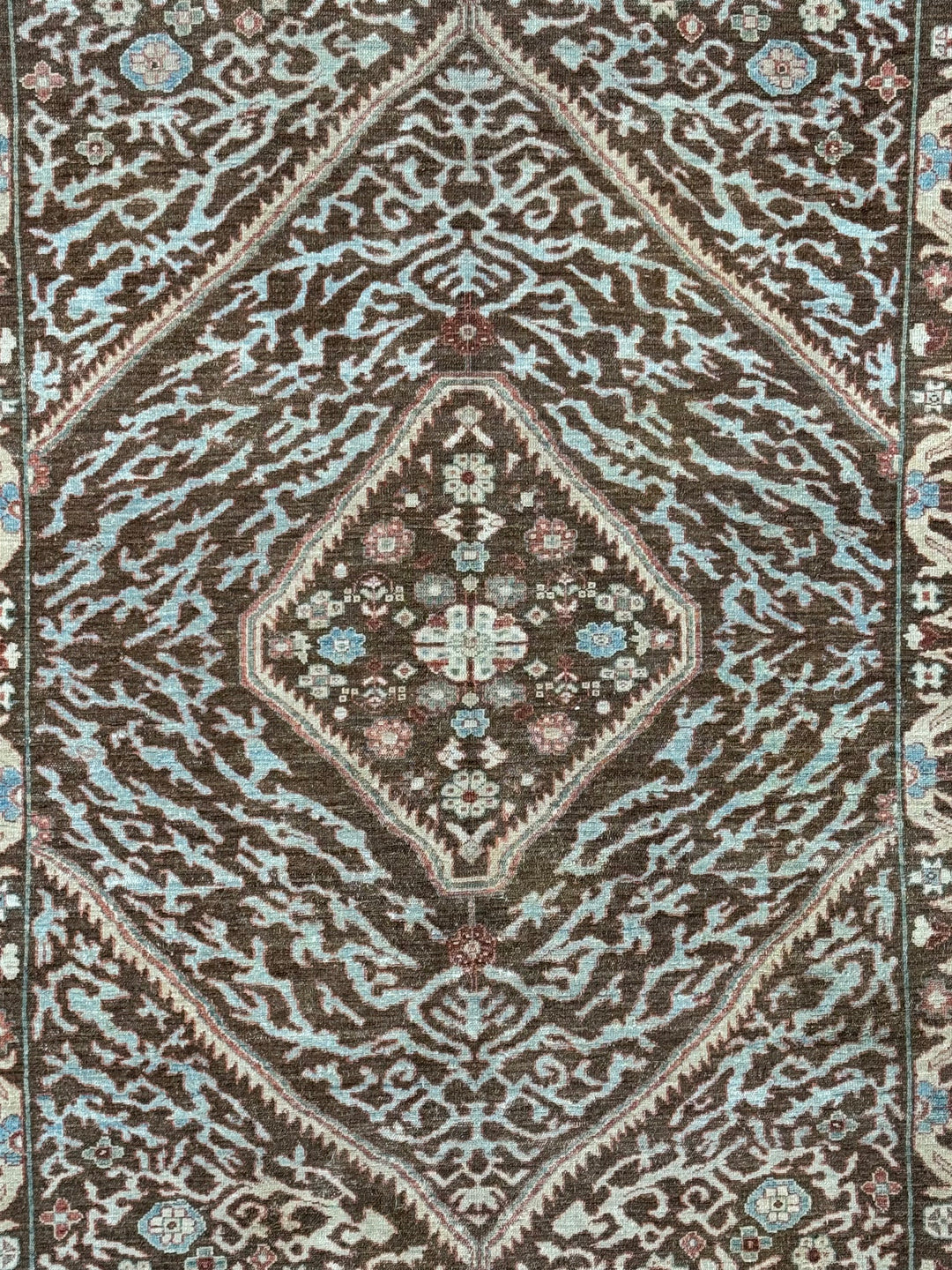 Chocolate Brown &amp; Sky Blue Antique Bakshaish Rug – The Azure Heritage – Circa 1930s – 6’4” x 8’3”