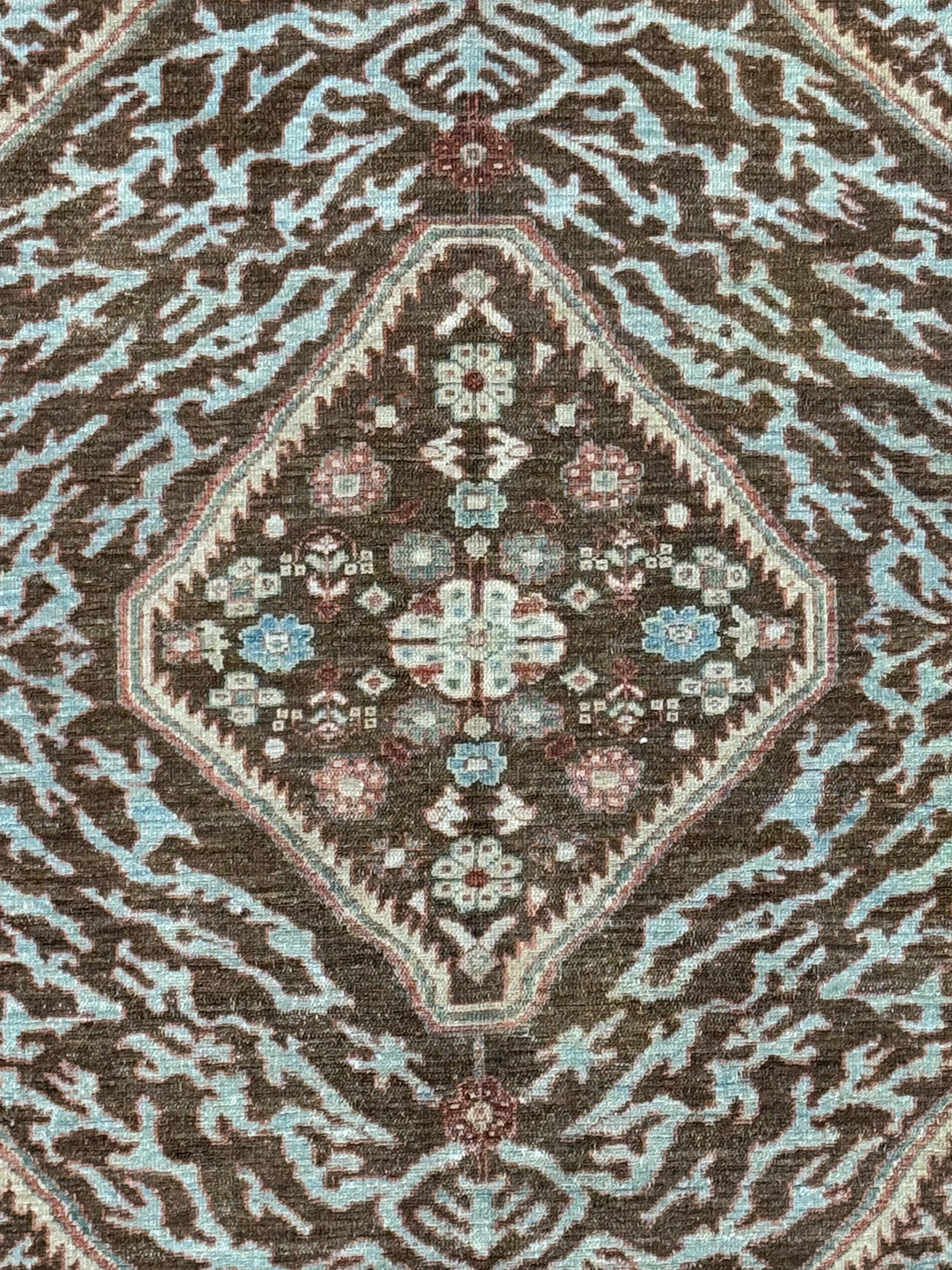 Chocolate Brown &amp; Sky Blue Antique Bakshaish Rug – The Azure Heritage – Circa 1930s – 6’4” x 8’3”