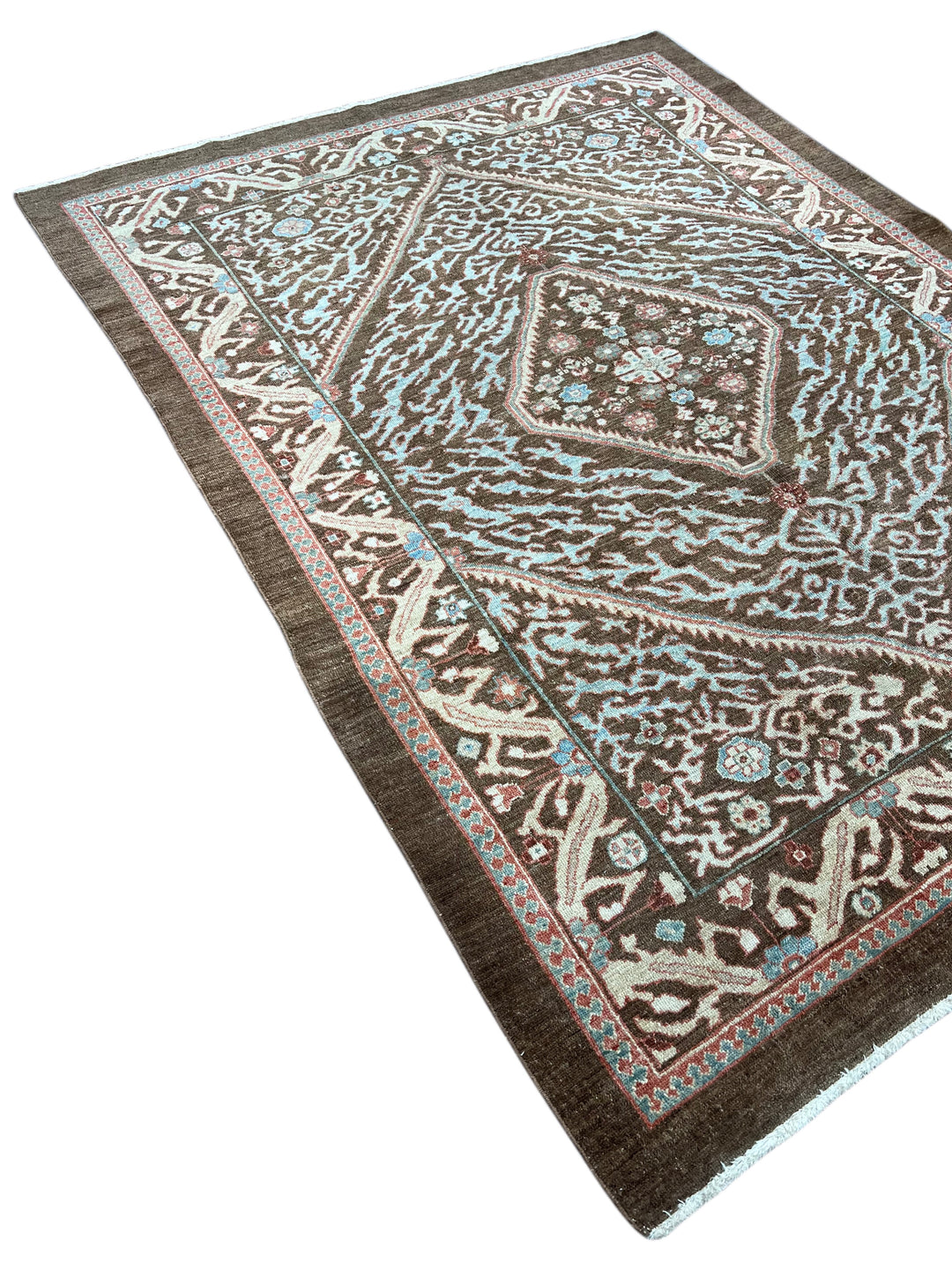 Chocolate Brown &amp; Sky Blue Antique Bakshaish Rug – The Azure Heritage – Circa 1930s – 6’4” x 8’3”