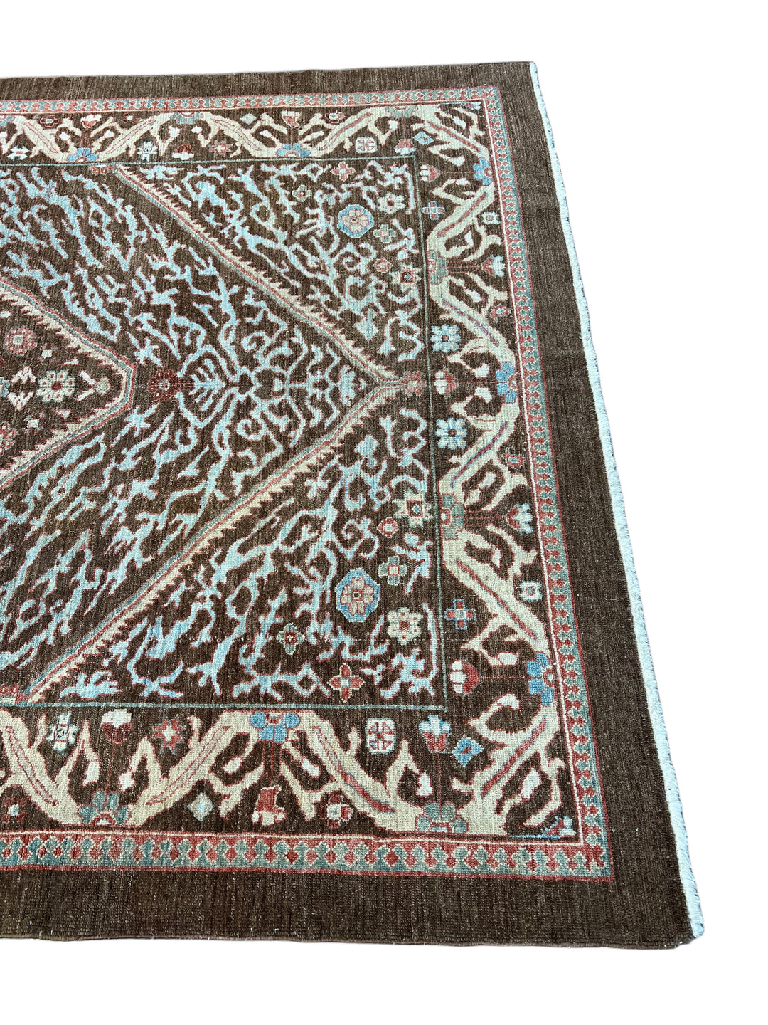 Chocolate Brown &amp; Sky Blue Antique Bakshaish Rug – The Azure Heritage – Circa 1930s – 6’4” x 8’3”