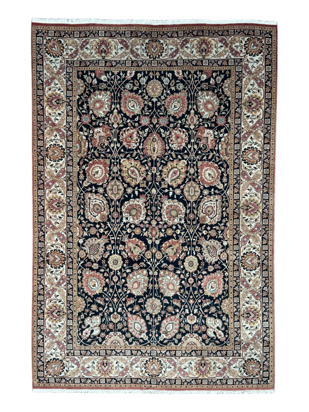The Midnight Garden - Navy Blue &amp; Dusty Rose Floral Rug – 5’11” x 8’10”
