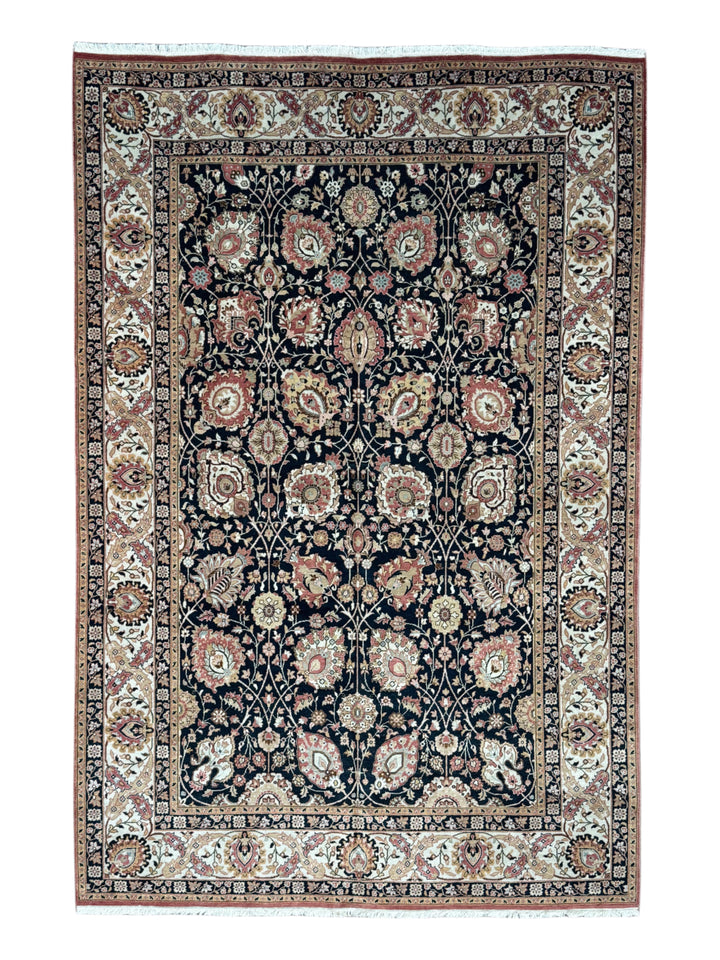 The Midnight Garden - Navy Blue &amp; Dusty Rose Floral Rug – 5’11” x 8’10”