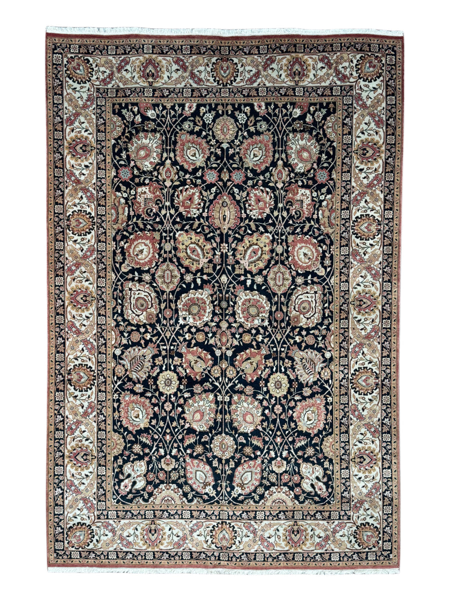 The Midnight Garden - Navy Blue & Dusty Rose Floral Rug – 5’11” x 8’10”