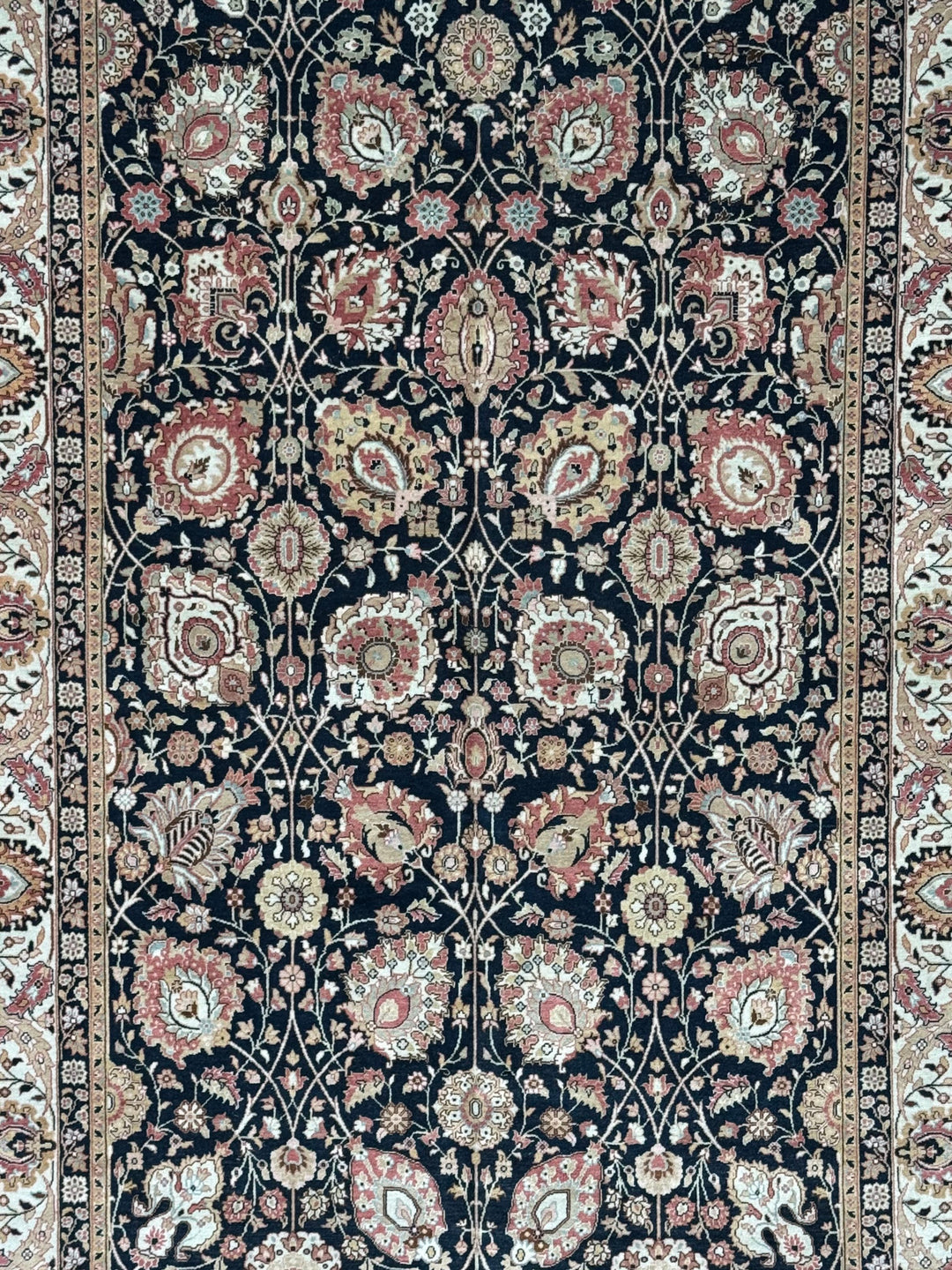 The Midnight Garden - Navy Blue &amp; Dusty Rose Floral Rug – 5’11” x 8’10”