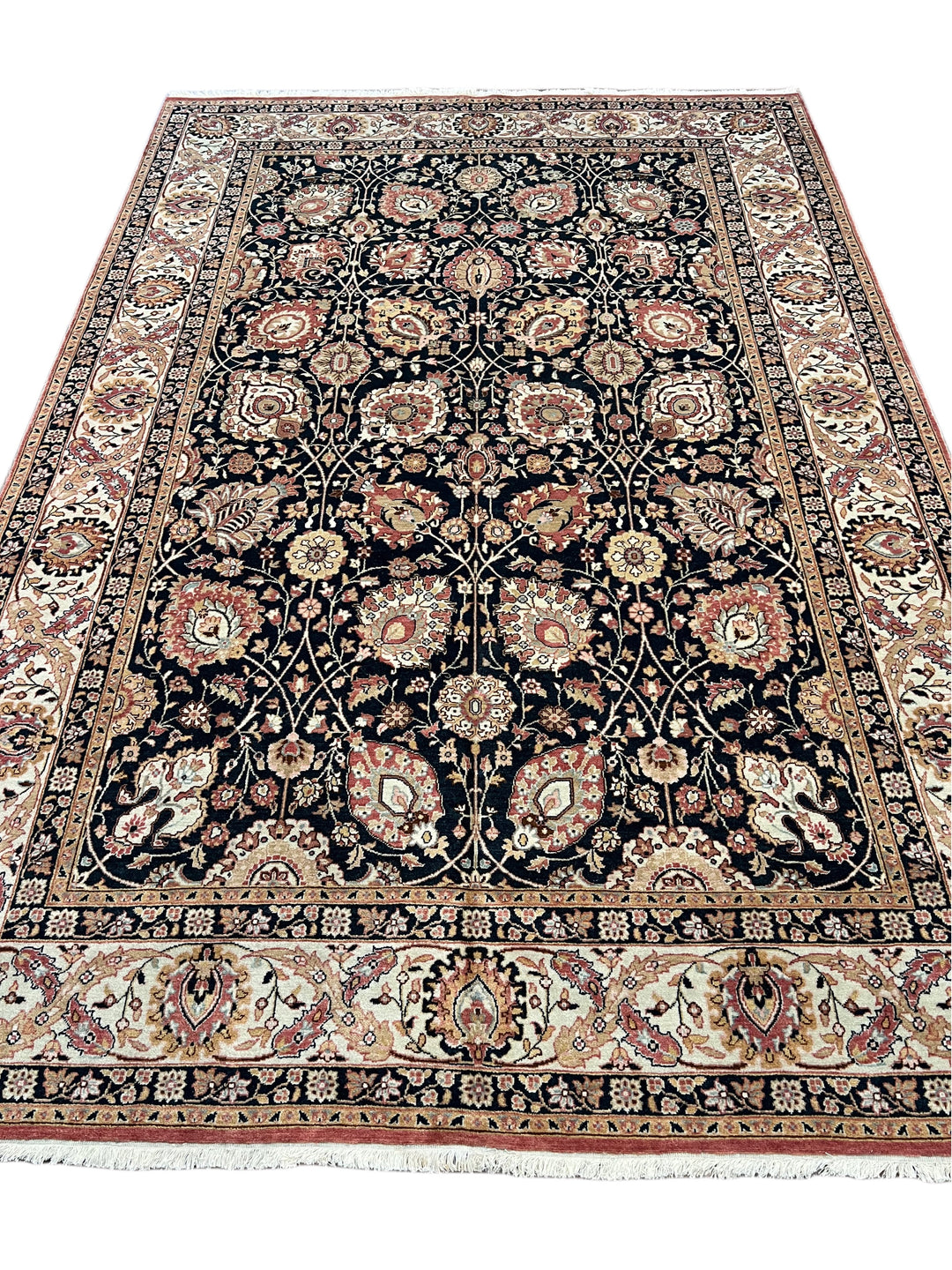 The Midnight Garden - Navy Blue &amp; Dusty Rose Floral Rug – 5’11” x 8’10”