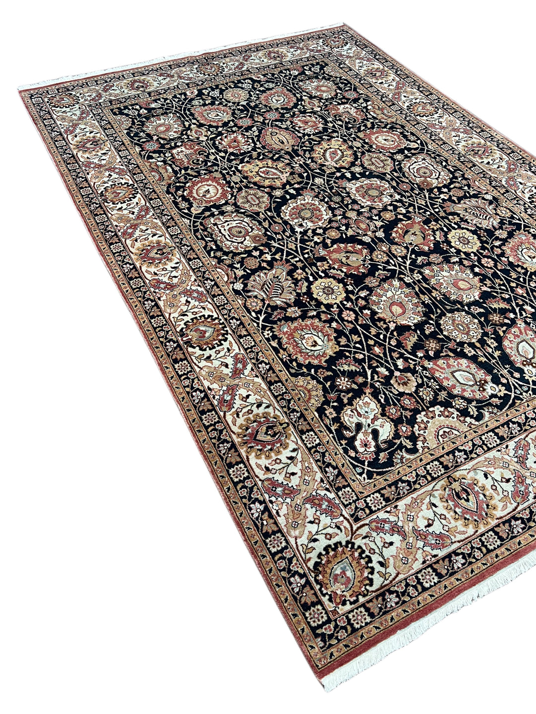 The Midnight Garden - Navy Blue &amp; Dusty Rose Floral Rug – 5’11” x 8’10”