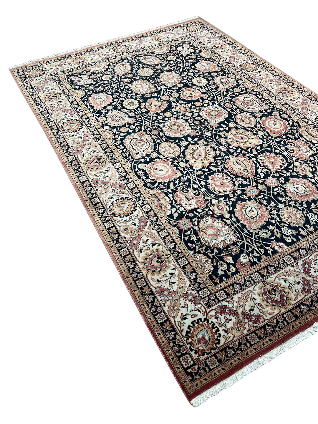 The Midnight Garden - Navy Blue &amp; Dusty Rose Floral Rug – 5’11” x 8’10”