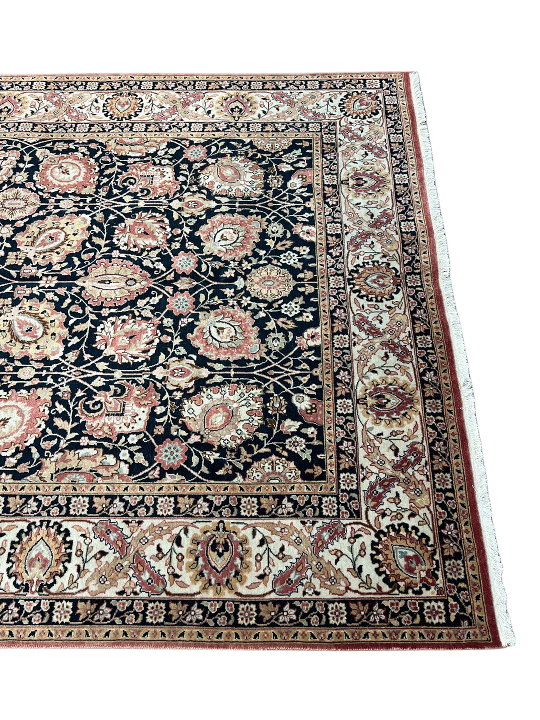 The Midnight Garden - Navy Blue &amp; Dusty Rose Floral Rug – 5’11” x 8’10”