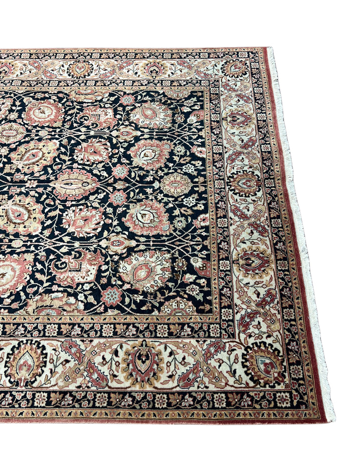 The Midnight Garden - Navy Blue &amp; Dusty Rose Floral Rug – 5’11” x 8’10”