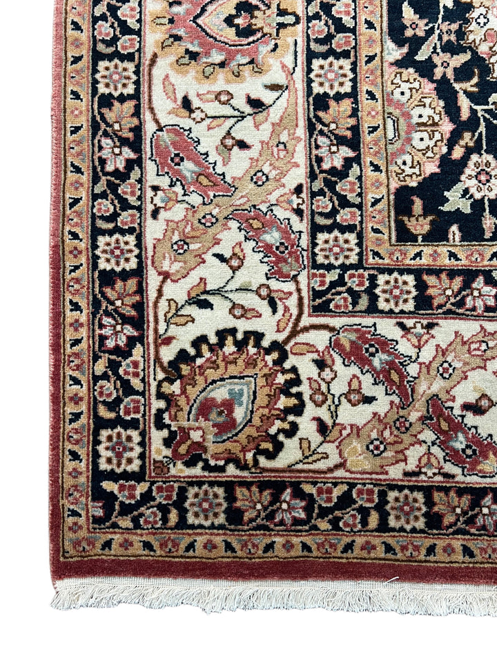 The Midnight Garden - Navy Blue &amp; Dusty Rose Floral Rug – 5’11” x 8’10”