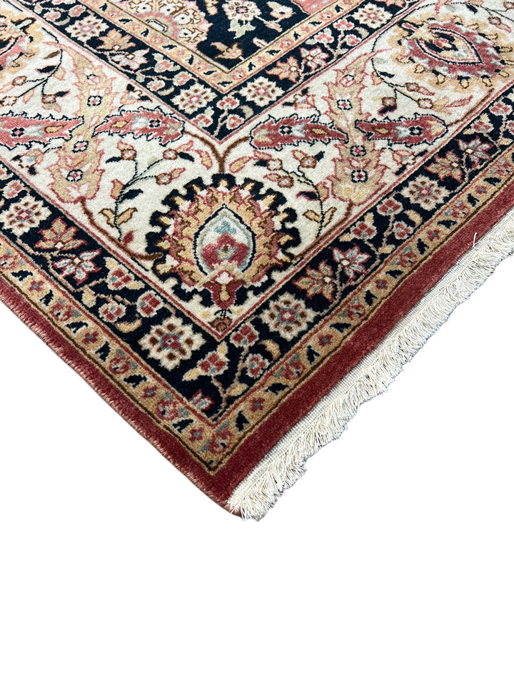 The Midnight Garden - Navy Blue &amp; Dusty Rose Floral Rug – 5’11” x 8’10”