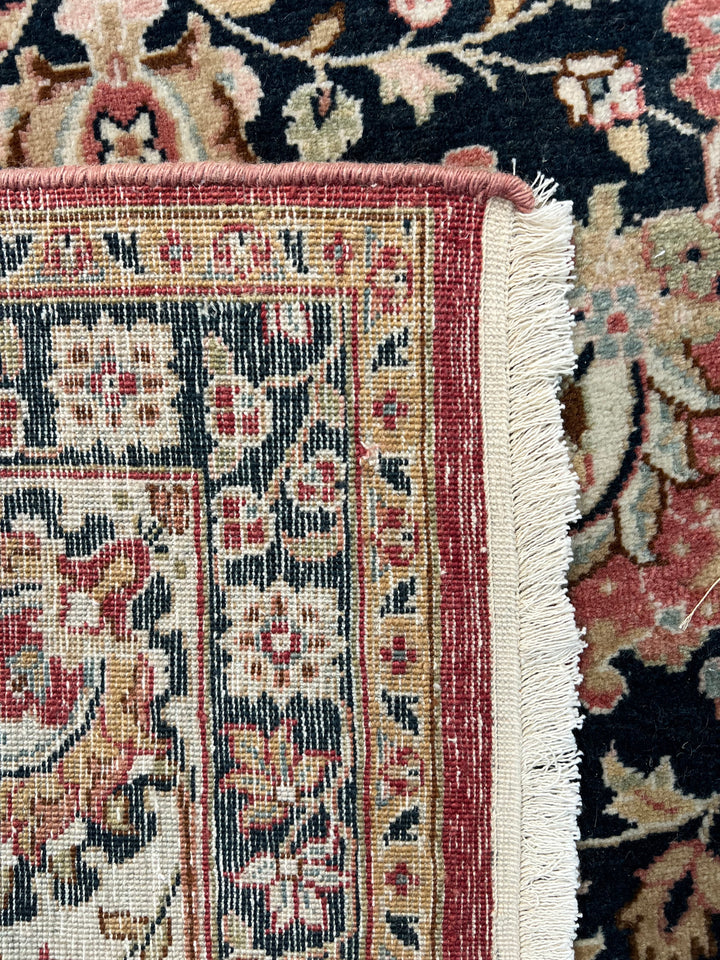 The Midnight Garden - Navy Blue &amp; Dusty Rose Floral Rug – 5’11” x 8’10”