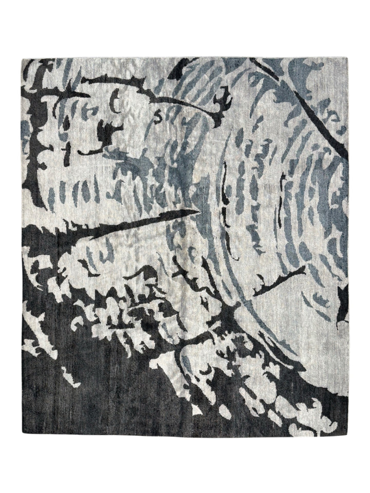 Silver Reverie - Silver Grey &amp; Charcoal Abstract Modern Rug  – 6’5” x 7’6”