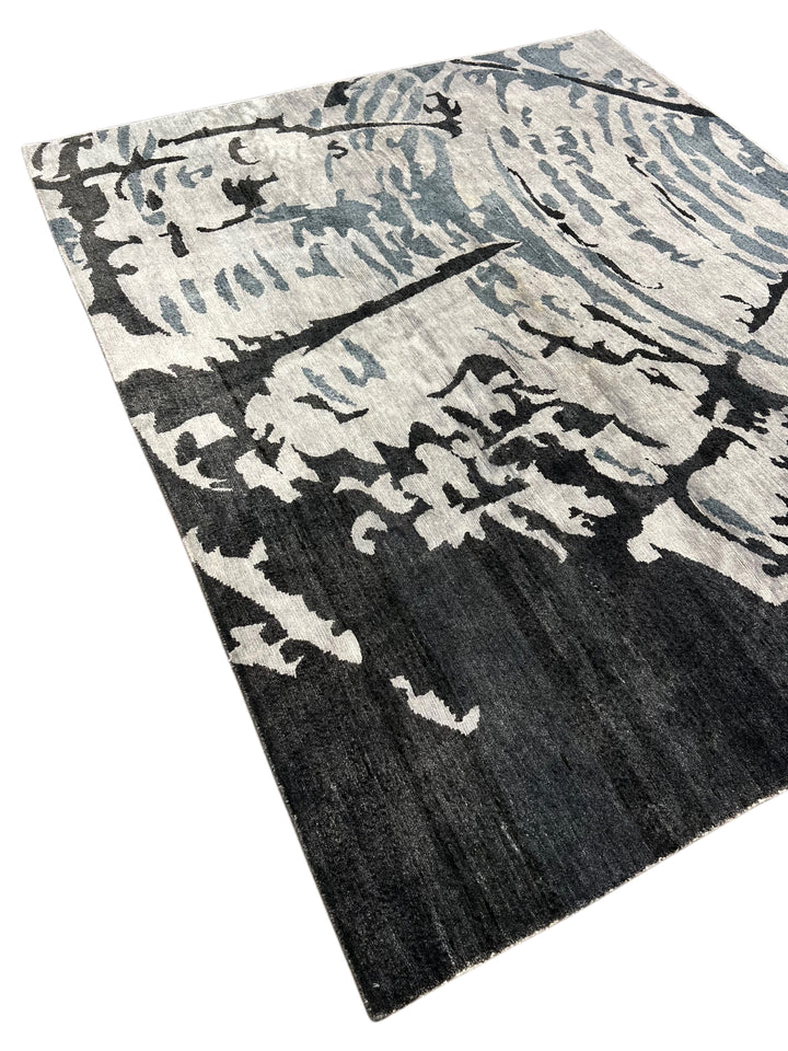 Silver Reverie - Silver Grey &amp; Charcoal Abstract Modern Rug  – 6’5” x 7’6”