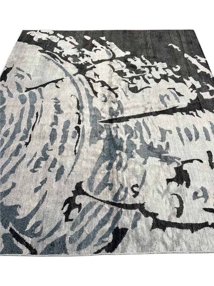 Silver Reverie - Silver Grey &amp; Charcoal Abstract Modern Rug  – 6’5” x 7’6”
