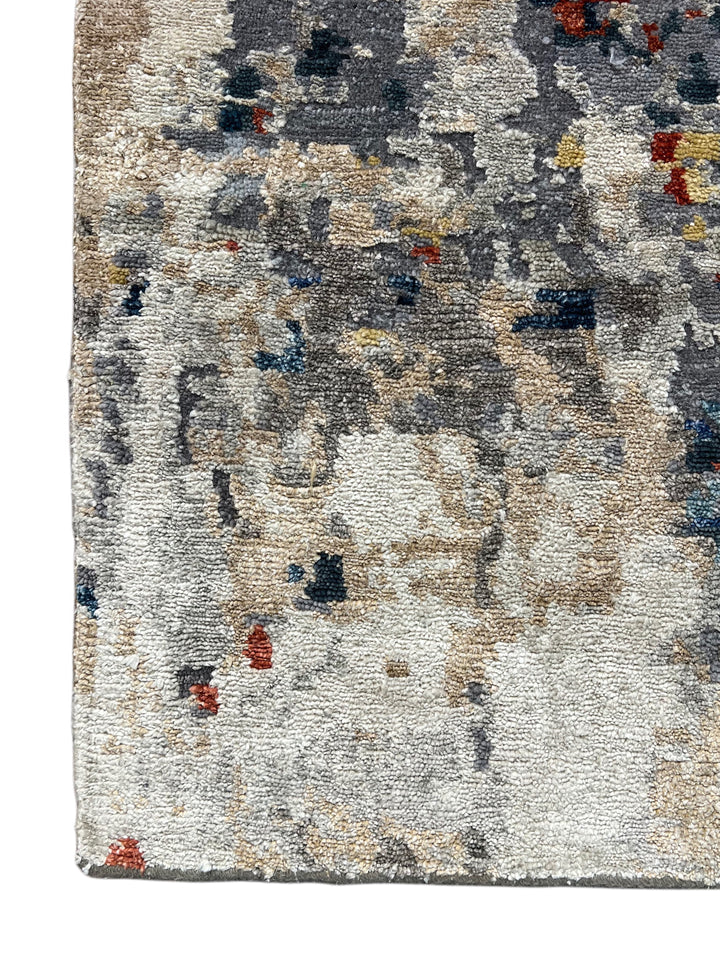 Ember Horizon - Rust Orange, Navy Blue &amp; Silver Grey Modern Abstract Square Rug – 5’9” x 6’1”
