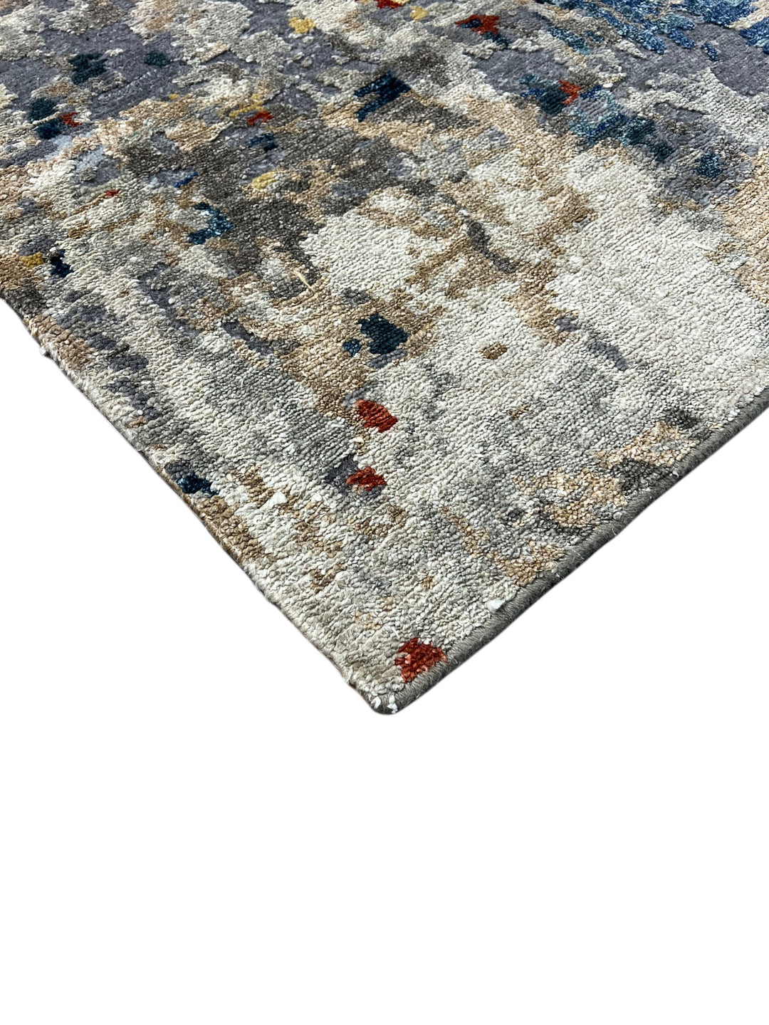 Ember Horizon - Rust Orange, Navy Blue &amp; Silver Grey Modern Abstract Square Rug – 5’9” x 6’1”