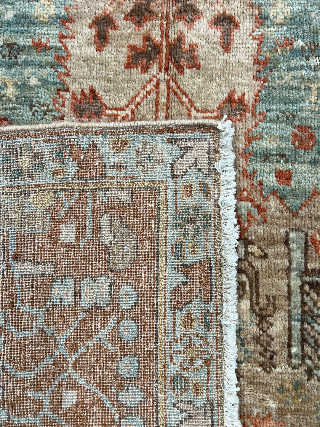 Terracotta &amp; Aqua Blue Antique Bakshaish Rug – Garden Design, Circa 1930 – 6’0” x 7’4”