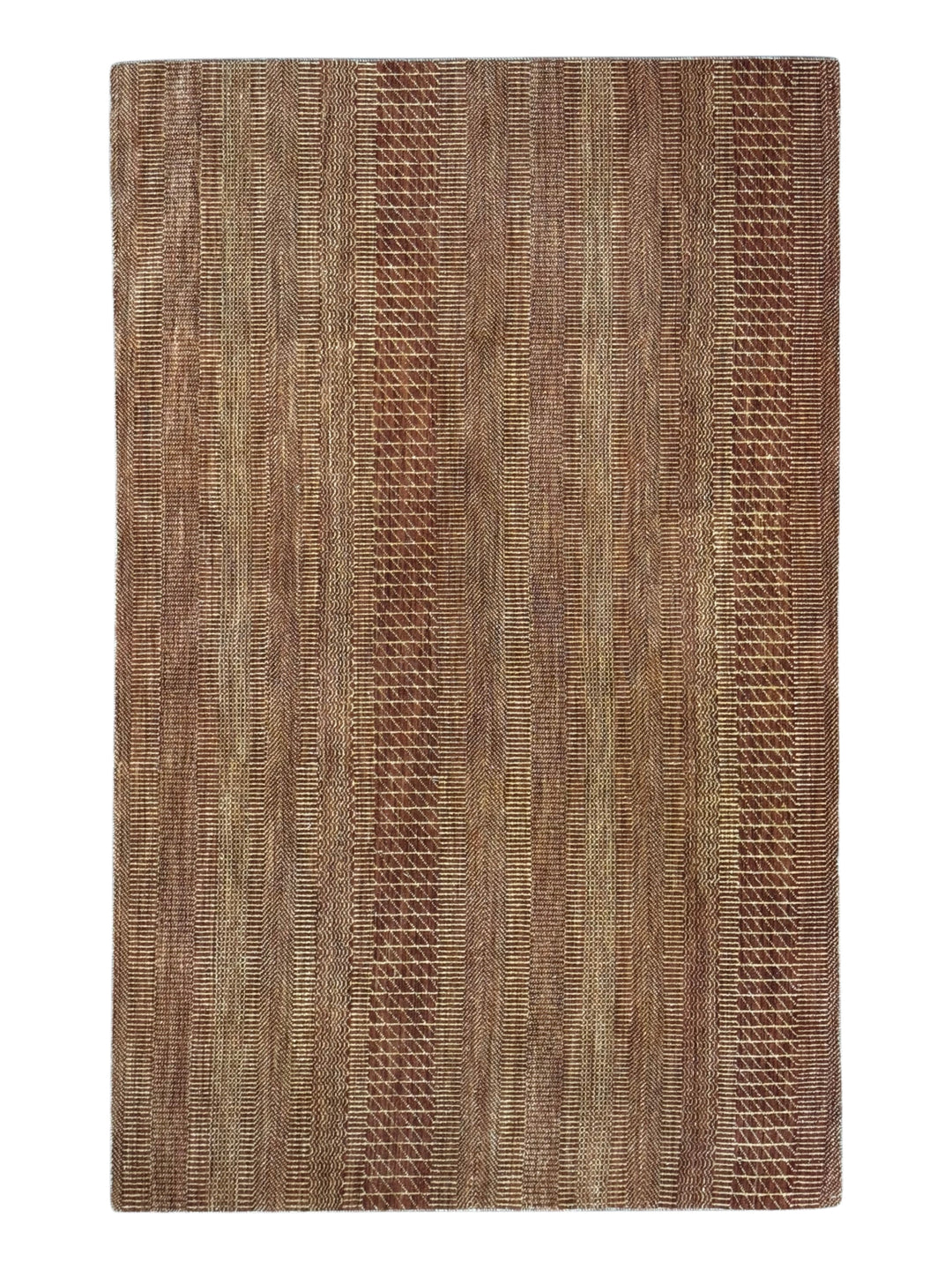 Terra Rhythm – Rust &amp; Sand Geometric Striped Modern Rug – 4’3” x 6’7”
