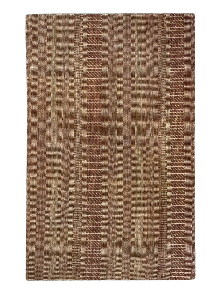 Terra Rhythm – Rust &amp; Sand Geometric Striped Modern Rug – 4’3” x 6’7”