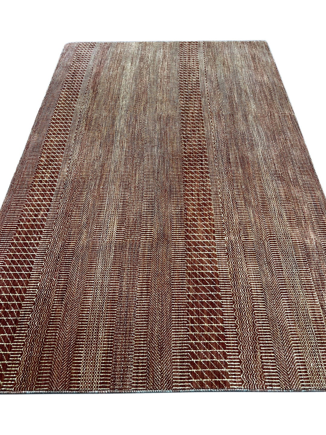 Terra Rhythm – Rust &amp; Sand Geometric Striped Modern Rug – 4’3” x 6’7”