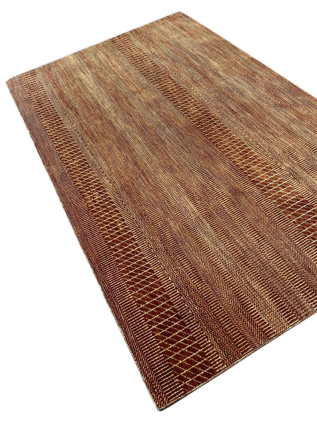 Terra Rhythm – Rust &amp; Sand Geometric Striped Modern Rug – 4’3” x 6’7”