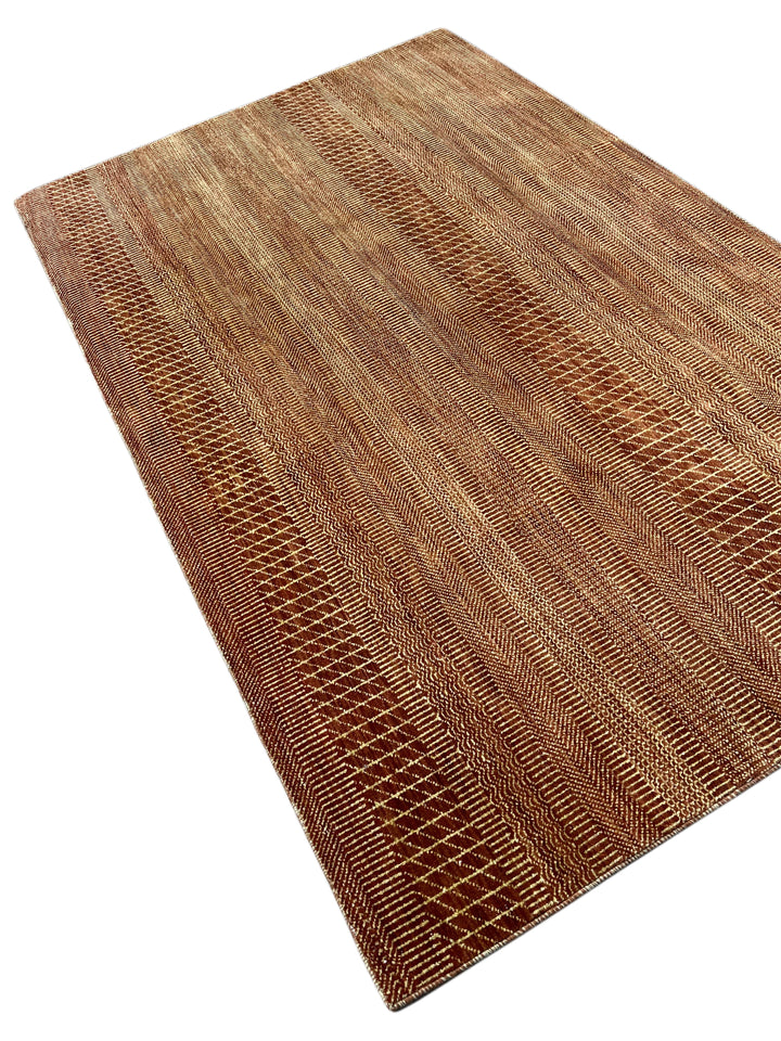 Terra Rhythm – Rust &amp; Sand Geometric Striped Modern Rug – 4’3” x 6’7”