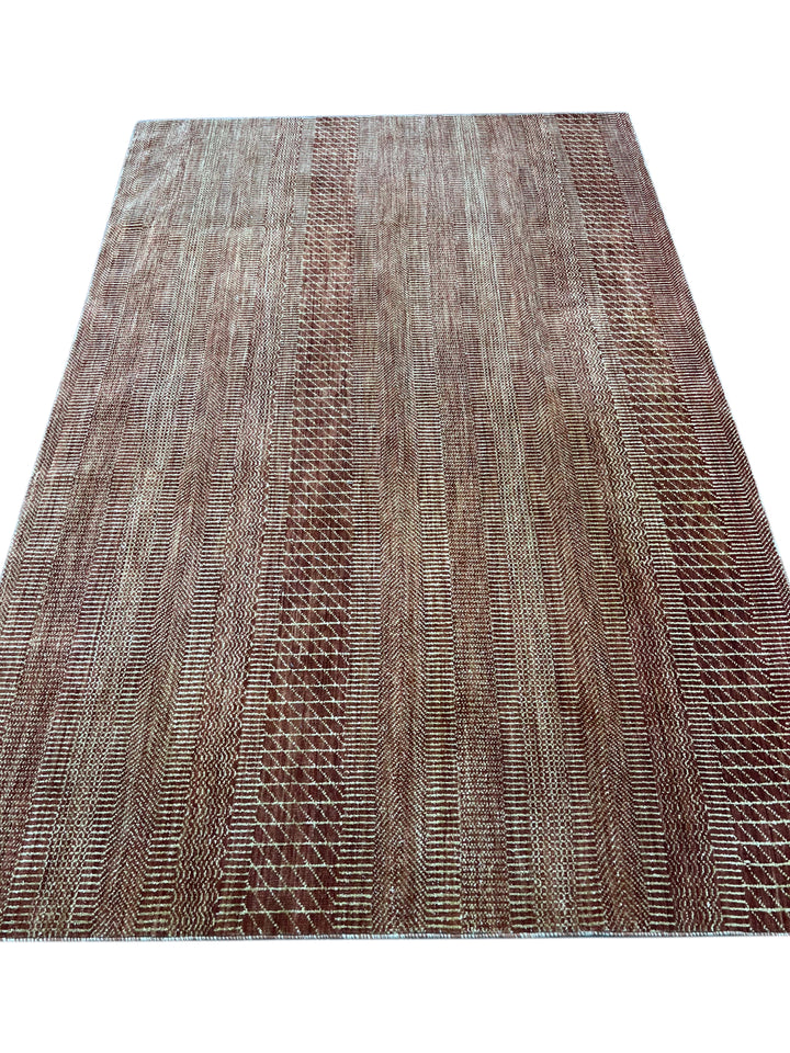 Terra Rhythm – Rust &amp; Sand Geometric Striped Modern Rug – 4’3” x 6’7”