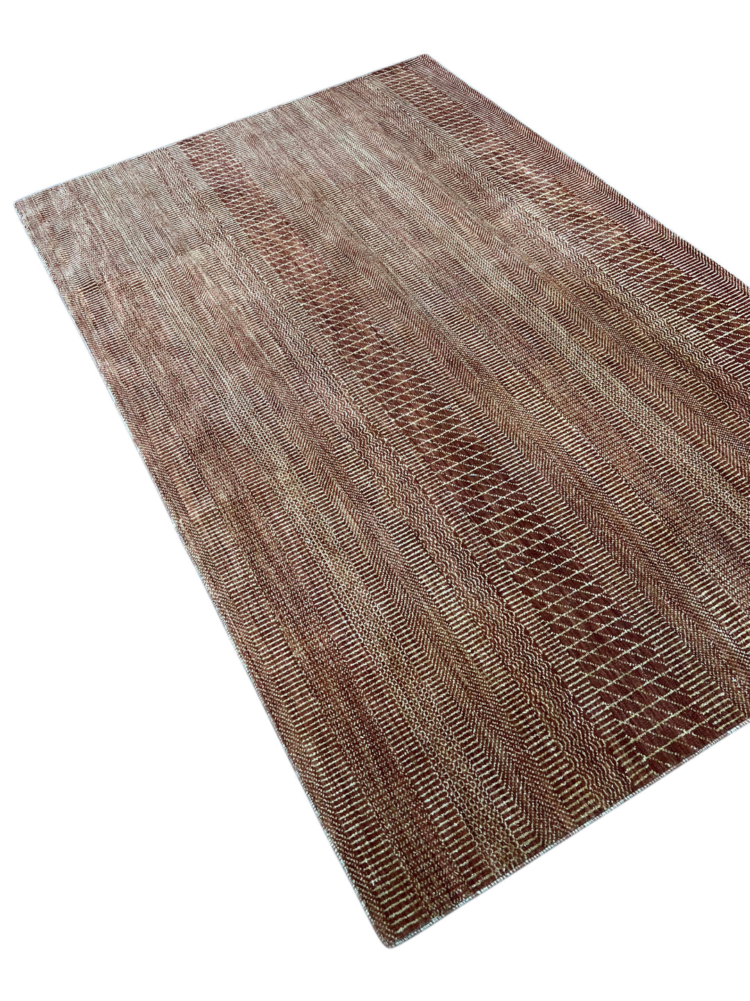 Terra Rhythm – Rust &amp; Sand Geometric Striped Modern Rug – 4’3” x 6’7”