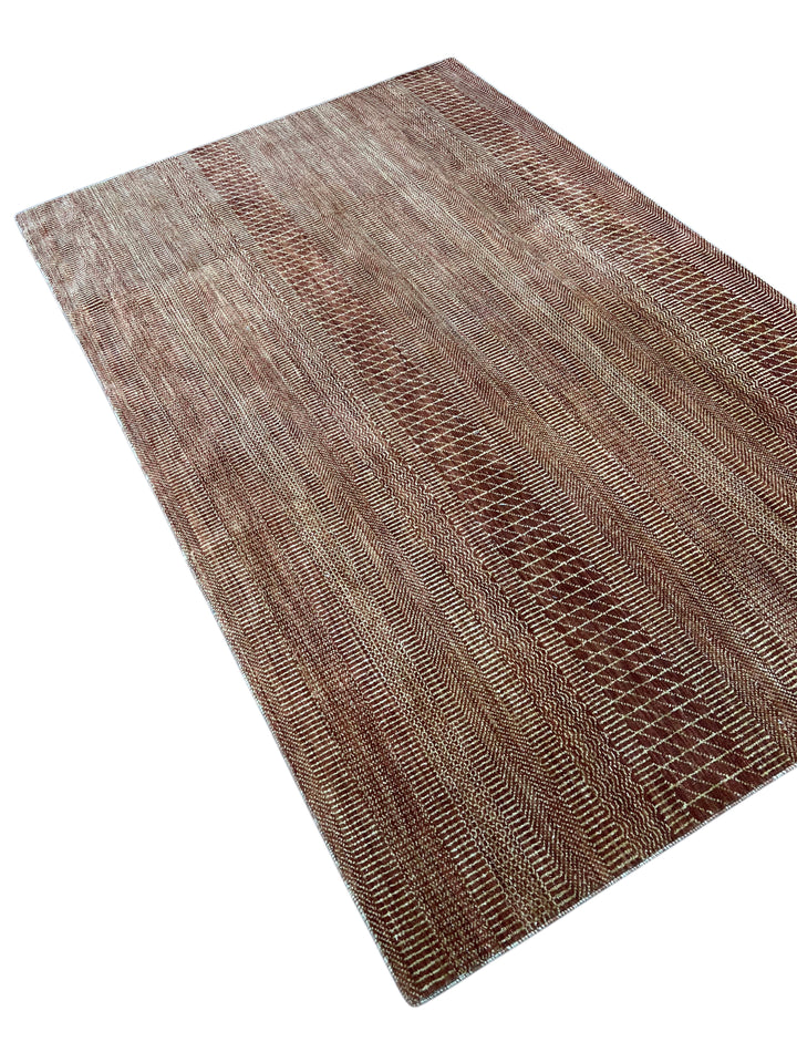 Terra Rhythm – Rust &amp; Sand Geometric Striped Modern Rug – 4’3” x 6’7”