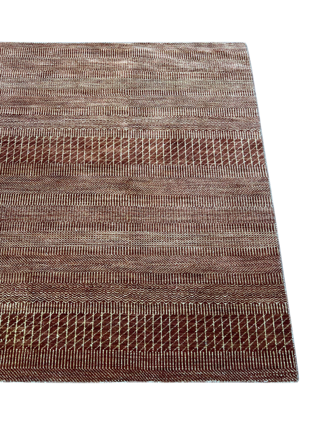 Terra Rhythm – Rust &amp; Sand Geometric Striped Modern Rug – 4’3” x 6’7”