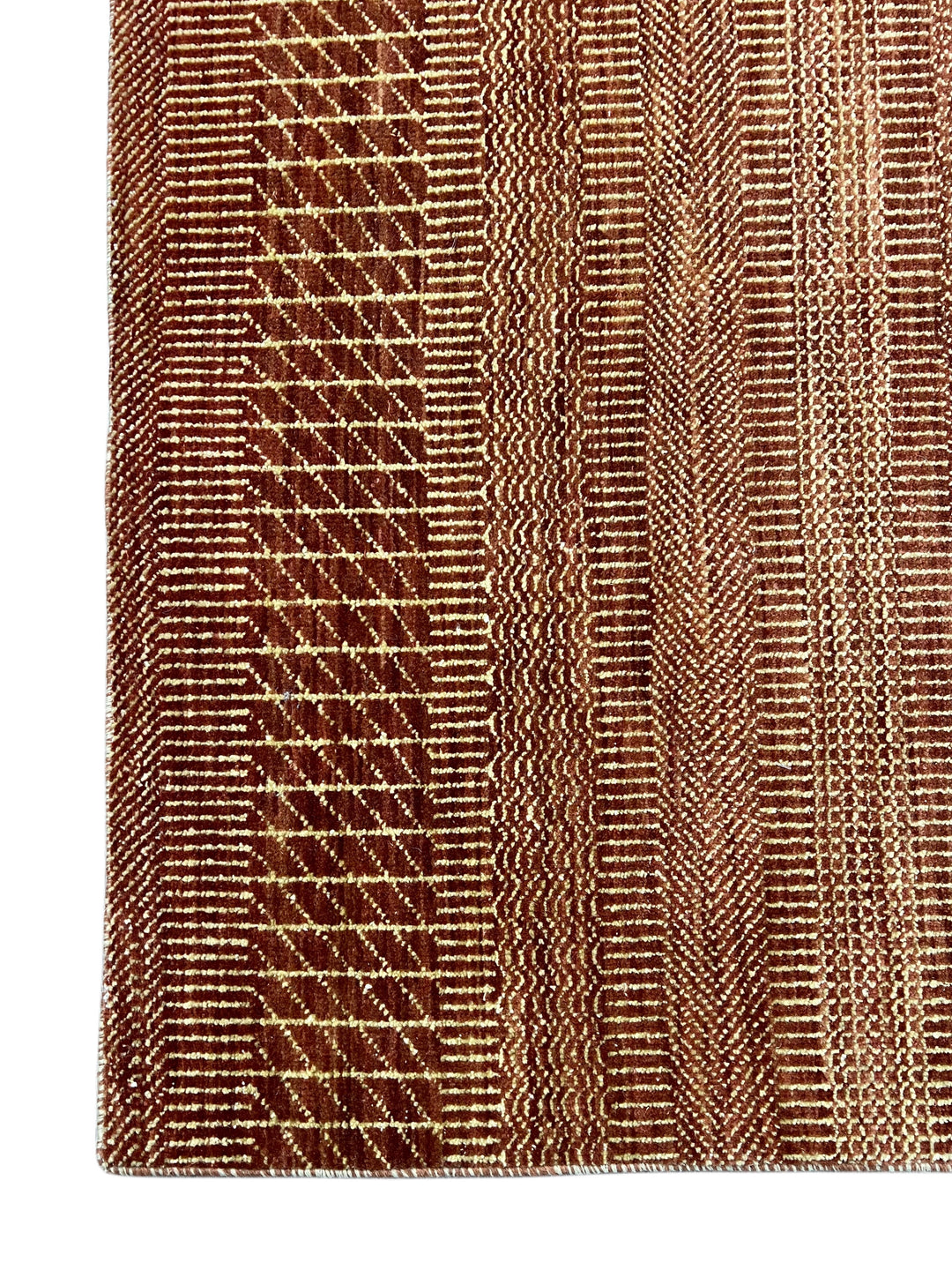 Terra Rhythm – Rust &amp; Sand Geometric Striped Modern Rug – 4’3” x 6’7”