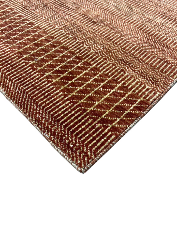Terra Rhythm – Rust &amp; Sand Geometric Striped Modern Rug – 4’3” x 6’7”