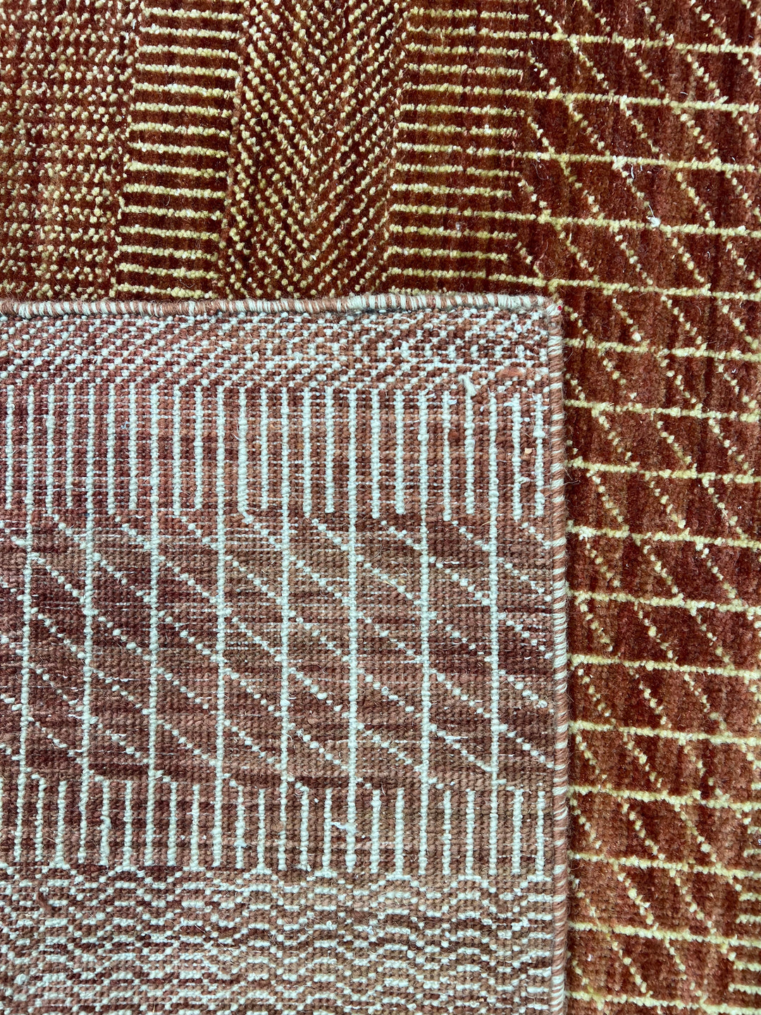 Terra Rhythm – Rust &amp; Sand Geometric Striped Modern Rug – 4’3” x 6’7”