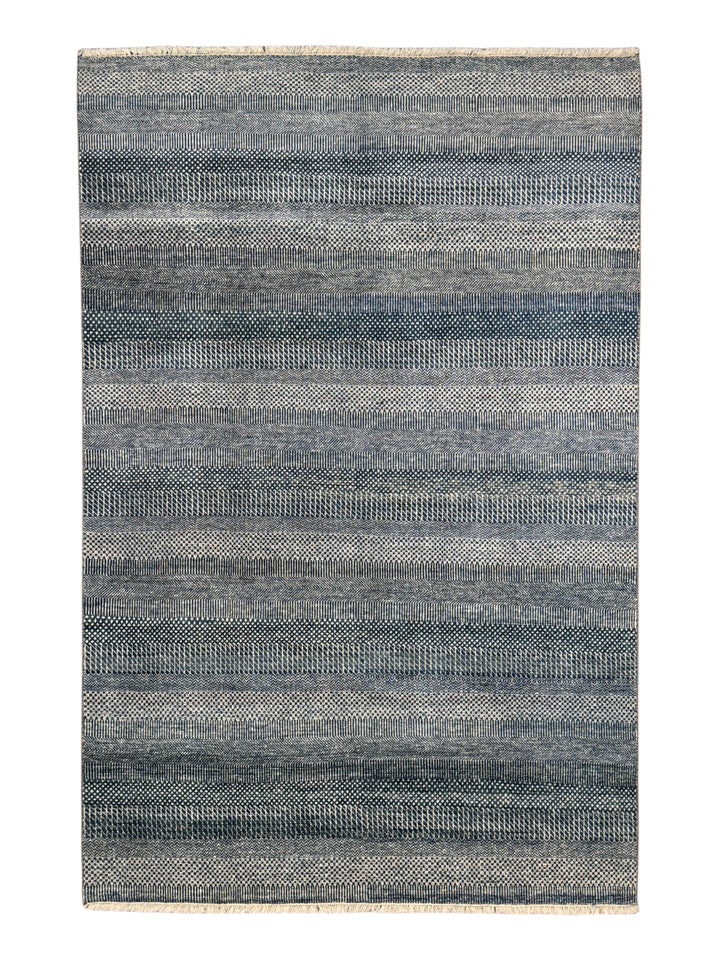 Indigo Cadence – Navy Blue &amp; Ivory Geometric Striped Modern Rug – 6’0” x 9’0”