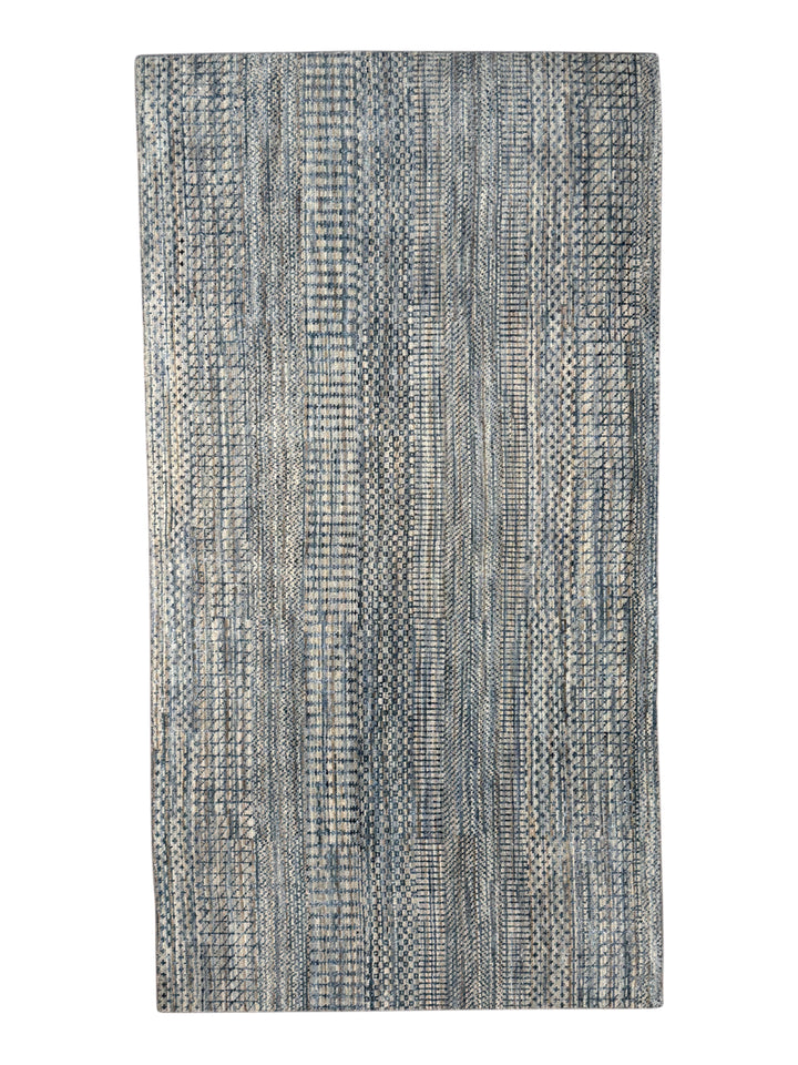 Lazuline – Slate Blue, Ivory &amp; Beige Geometric Striped Modern Rug – 4’10” x 8’11”