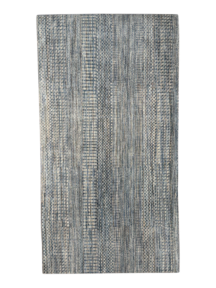 Lazuline – Slate Blue, Ivory & Beige Geometric Striped Modern Rug – 4’10” x 8’11”