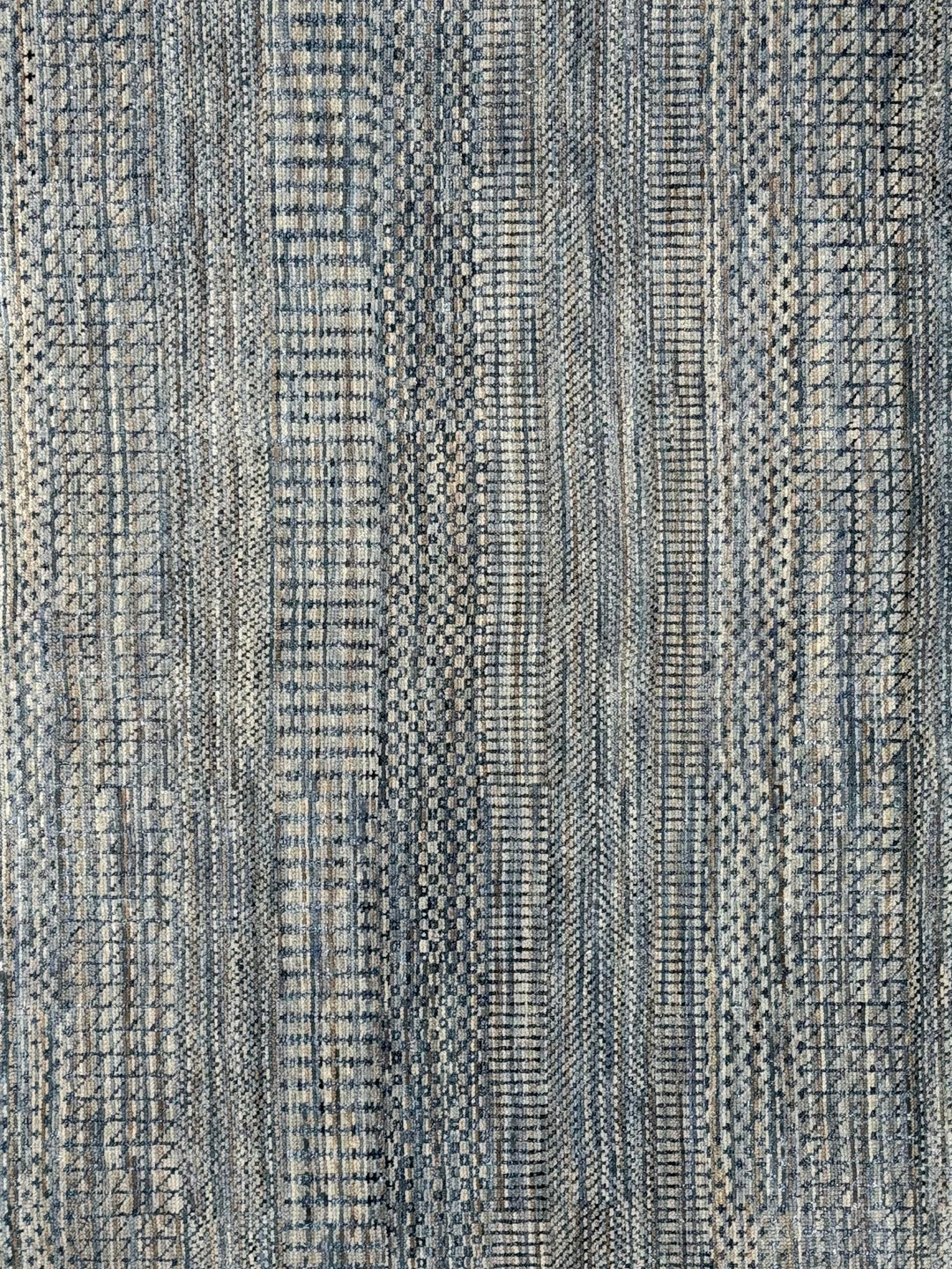 Lazuline – Slate Blue, Ivory &amp; Beige Geometric Striped Modern Rug – 4’10” x 8’11”