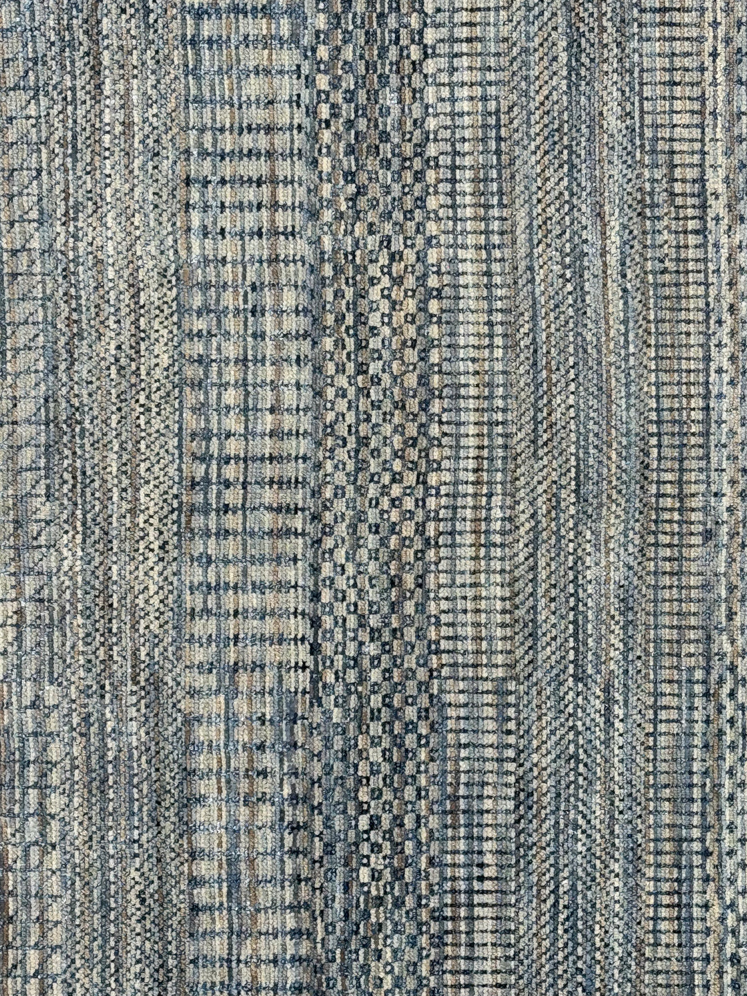 Lazuline – Slate Blue, Ivory &amp; Beige Geometric Striped Modern Rug – 4’10” x 8’11”