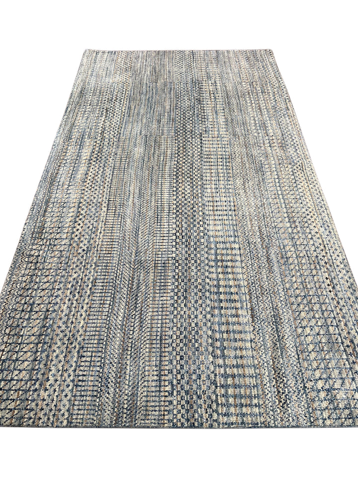 Lazuline – Slate Blue, Ivory &amp; Beige Geometric Striped Modern Rug – 4’10” x 8’11”