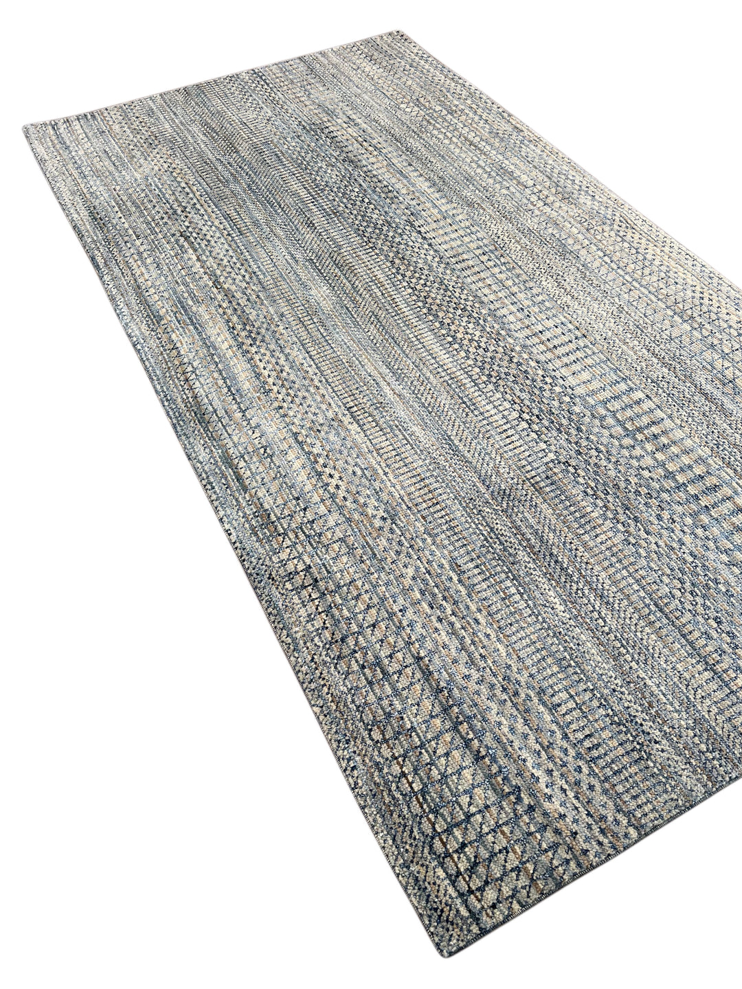 Lazuline – Slate Blue, Ivory &amp; Beige Geometric Striped Modern Rug – 4’10” x 8’11”