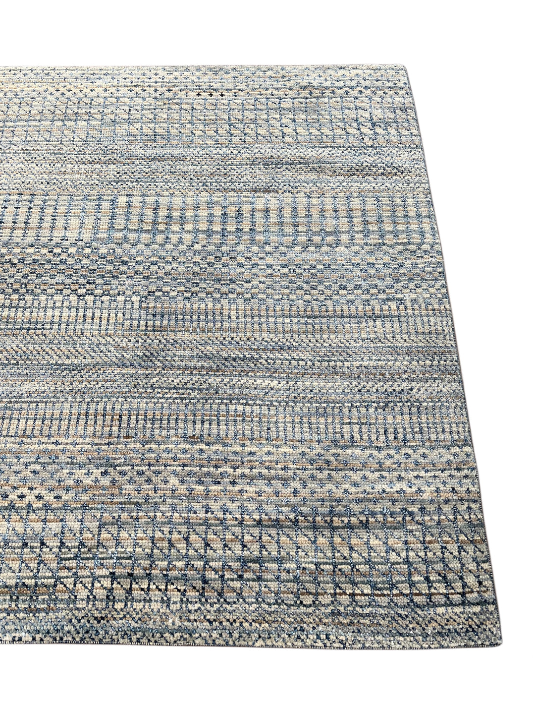 Lazuline – Slate Blue, Ivory &amp; Beige Geometric Striped Modern Rug – 4’10” x 8’11”