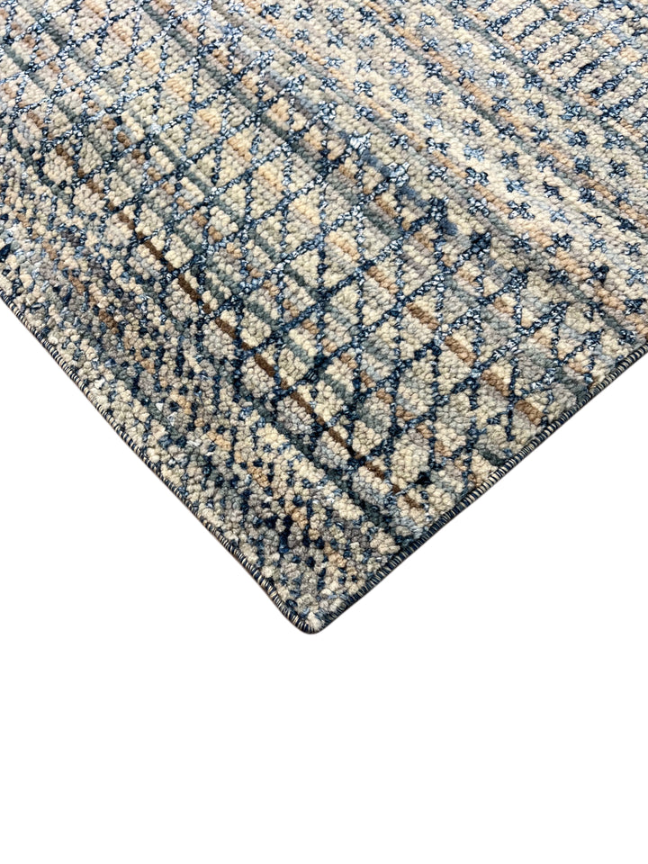 Lazuline – Slate Blue, Ivory &amp; Beige Geometric Striped Modern Rug – 4’10” x 8’11”