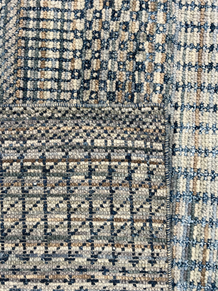 Lazuline – Slate Blue, Ivory &amp; Beige Geometric Striped Modern Rug – 4’10” x 8’11”