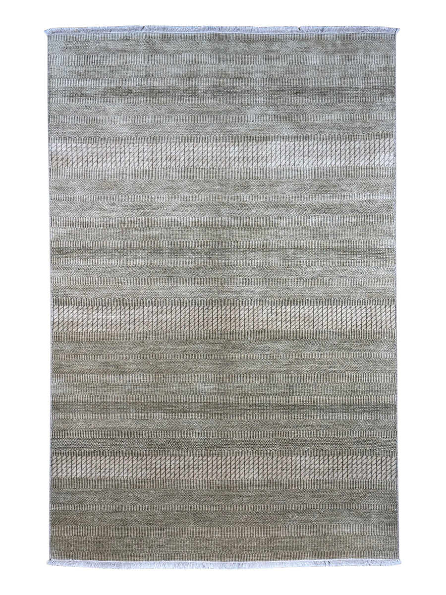 Avelin - Ivory, Taupe & Grey Geometric Striped Modern Rug – 6’2” x 9’3”